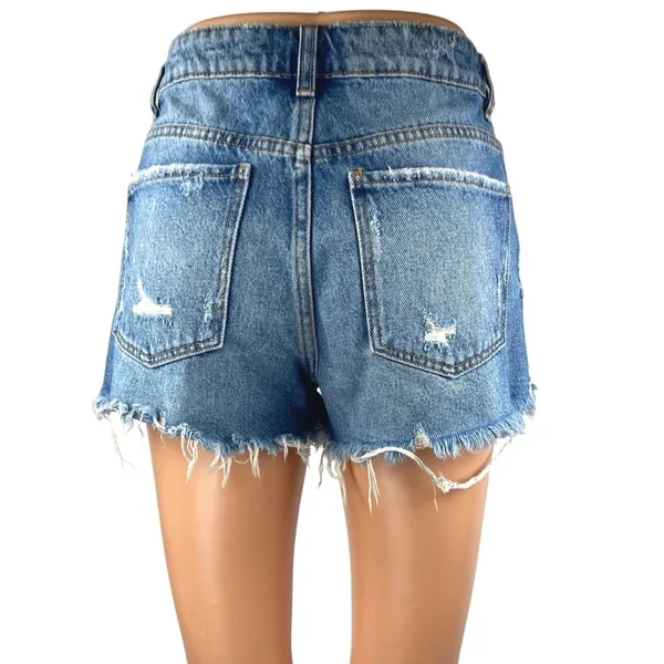 Zara Women's Blue Distressed Cut-Off High Waisted Denim Jean Shorts Size 2 - Image 3