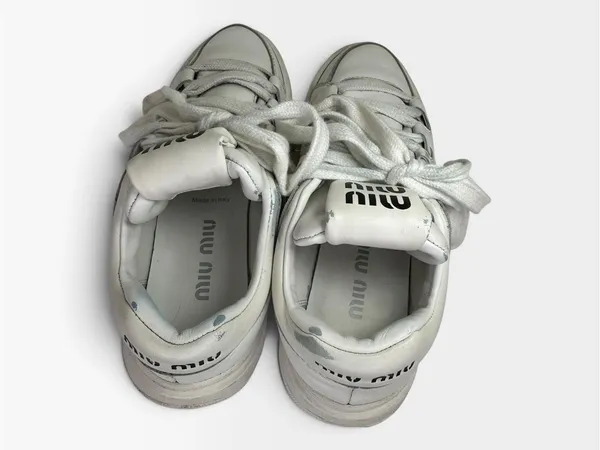 Miu Miu White Leather Logo Low Top Sneakers Made in Italy SIZE 35.5 - Image 8