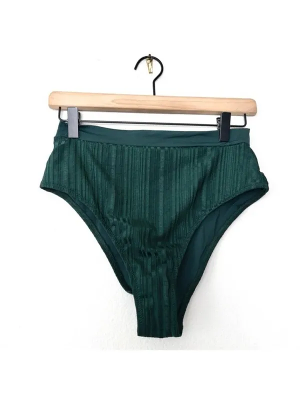 NEW Tavik Pernille High Waisted Bikini Bottom L Pine Green Metallic Stripe Swim - Image 7