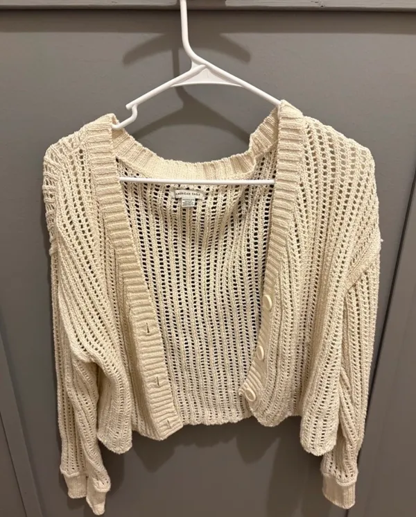 American Eagle Outfitters Cream Open-Knit Cardigan - Image 3