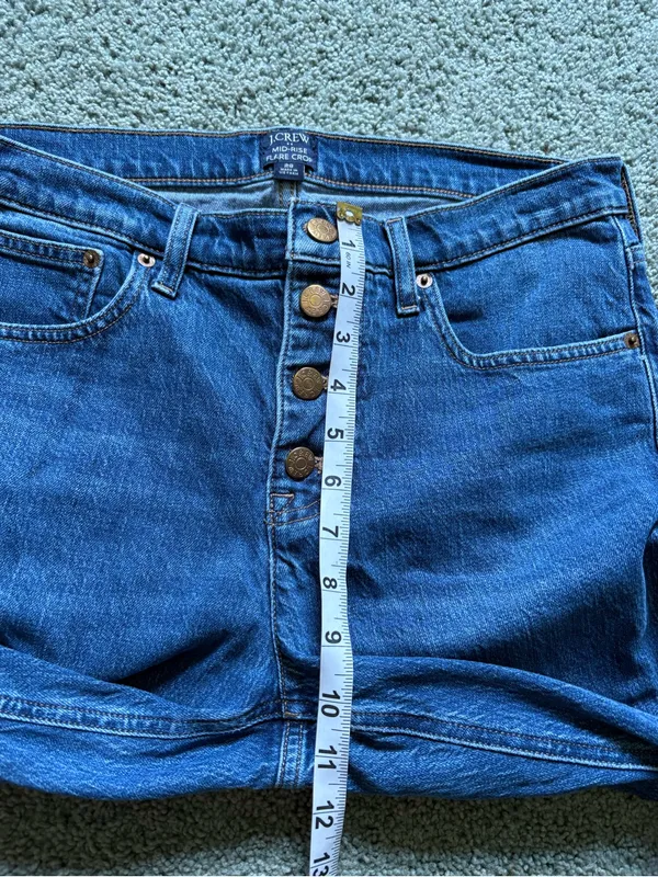 J. Crew Mid Rise Flare Crop Jeans Womens Size 29 Button Fly Cotton Stretch Denim - Image 6
