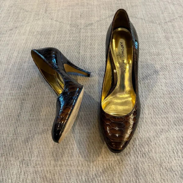 Antonio Melani Brown Croc Embossed Leather Pumps Heels Size 6 - Image 2