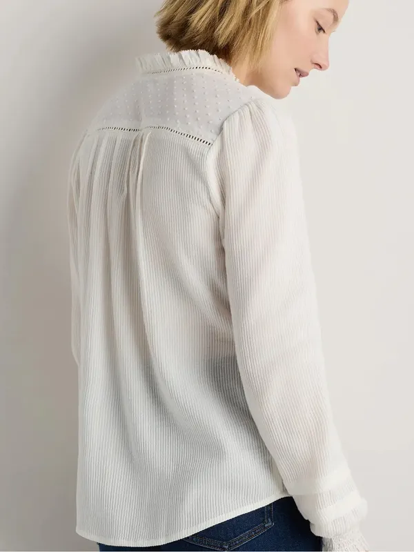 Quince Organic Textured Cotton Peasant Blouse in White size Large $158 - Image 6