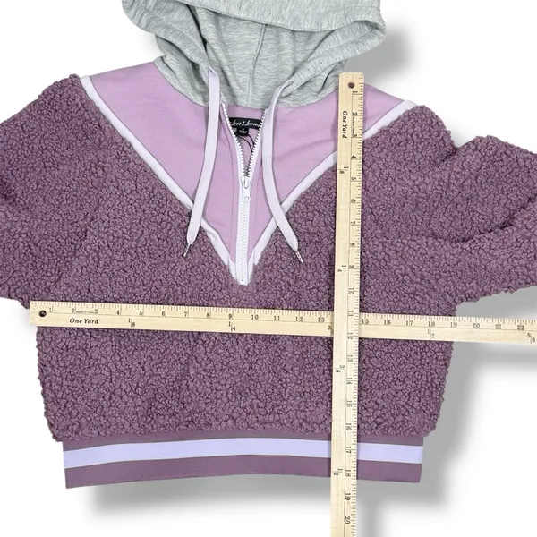 For Love &‎ Lemons Cozy Sherpa Cropped Pullover Half Zip Hoodie Purple Small - Image 13
