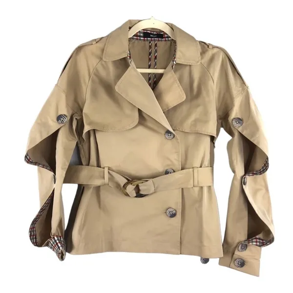 N12H Trench Jacket Sz XS Tan Button Up Sleeve Boho City Chick Rare Preppy NWOT - Image 3