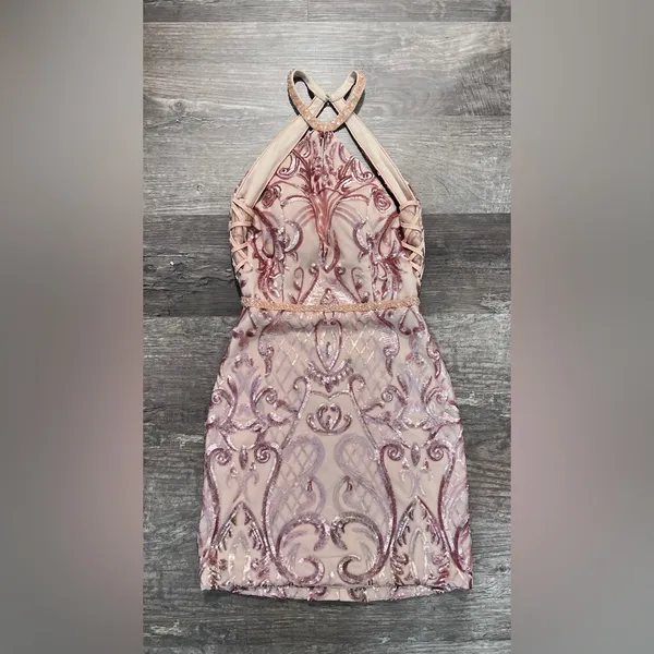 NWT Ava Presley Halter Mini Sequined Dress Pink Size 6 - Image 2