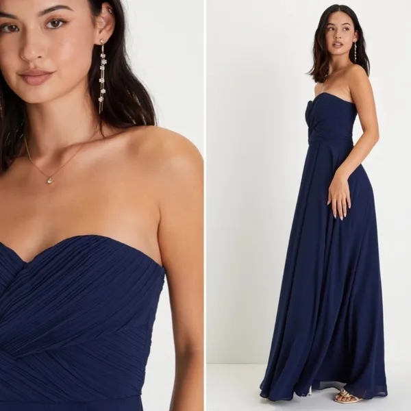 LULUS Prom Wedding Bridesmaid Sexy Flowy Romantic Navy Maxi Dress NWOT - Image 3
