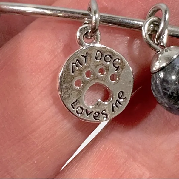 Shine I Love My Dog Silver Tone Stainless Steel Charm Bangle Bracelet Neutral - Image 4