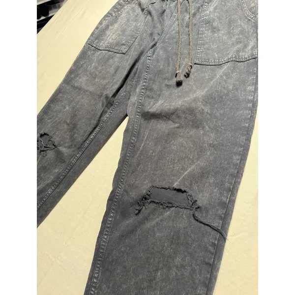 Aerie Acid Washed Joggers Distressed Charcoal w/ drawstring, Small NWOT (E9) - Image 4