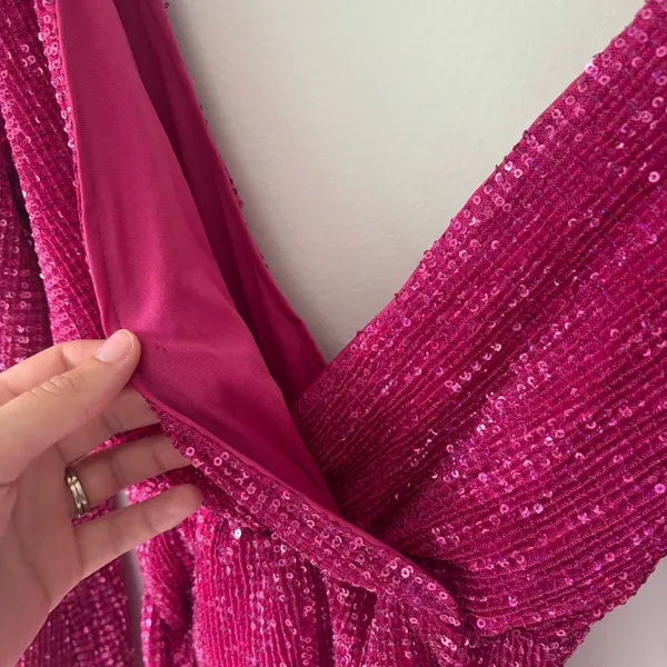 Hello Molly Static Memory Pink Sequin Dress Mini Long Sleeve Sparkle Party - Image 9