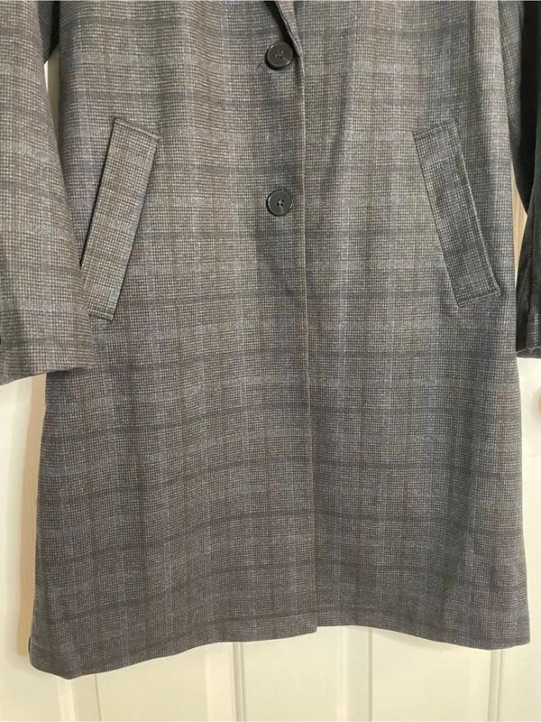 Joie Gray Plaid Long Single-Breasted Trench Coat Notched Lapel Size XS - Image 4