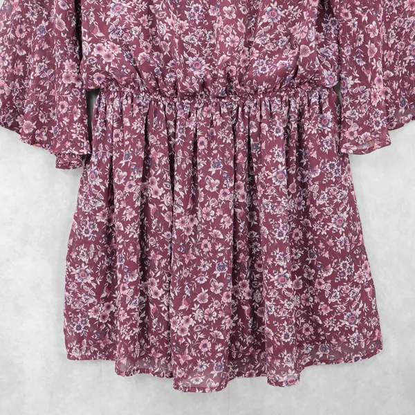 Speechless Purple Floral Fit Flare‎ Boho Ruffle Flirt Bell Sleeve Dress Plus 1X - Image 5