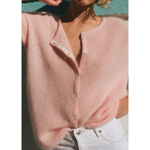 SEZANE Gaspard Mohair Alpaca Cardigan Button Down Rib Sweater XS Pink Coquette - Image 3