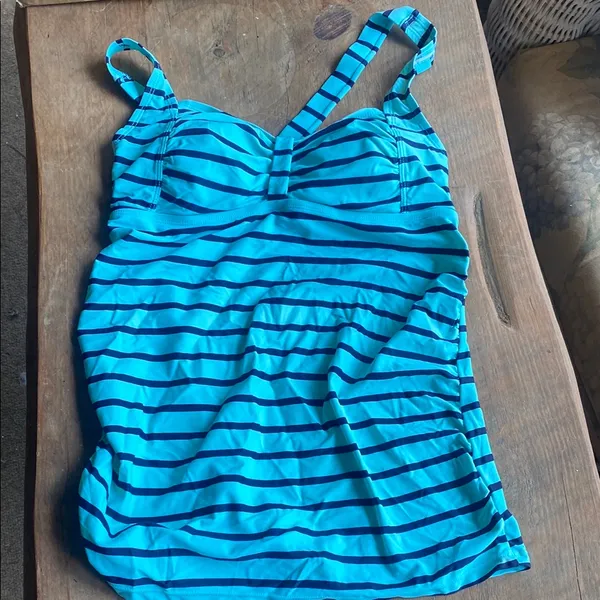 Blue and Black Maternity One Piece Swimsuit with Halter Straps by Beach Bump - Image 4