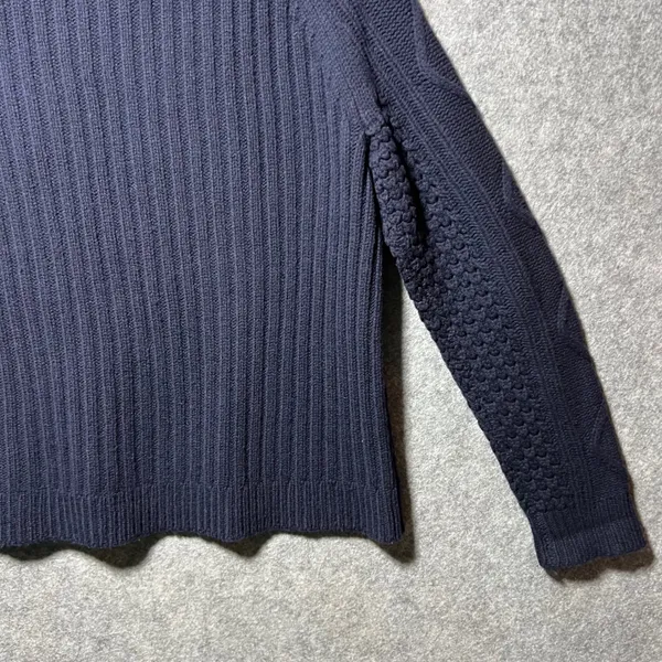 J.Crew Navy Blue‎ 100% Wool Sweater Bobble Diamond Cable Knit Crewneck Medium - Image 11