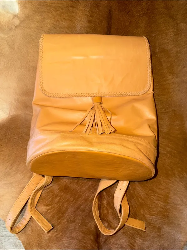 $258 Sensea Real Leather Moss Backpack Tan Boho Tassel Large Full-Size - Image 2