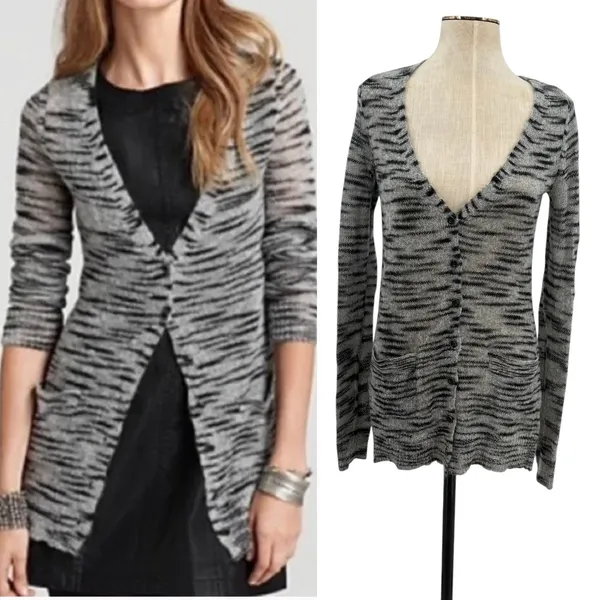 Free People Beach Cardigan Sweater Stripe Mohair Blend Gray Size‎ Small - Image 2