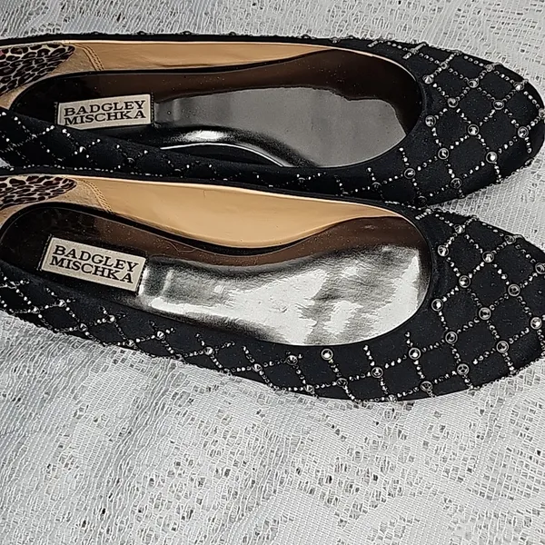 Badgley Mischka Sheila ballet black jeweled slip on flats sz 8 - Image 2