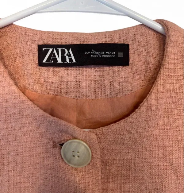 Zara Pink Tweed Jacket with subtle checkered texture Size XS #tweed #preppy - Image 3