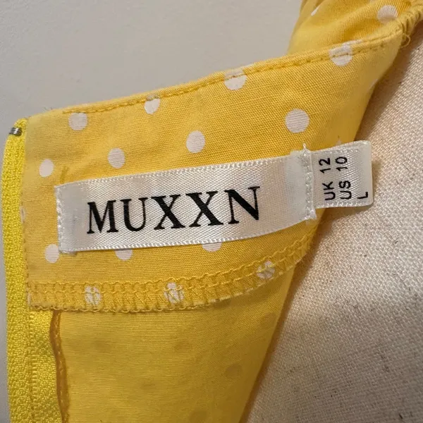 Muxxn Yellow Polka Dot 50s Style Swing Dress Sz L - Image 5