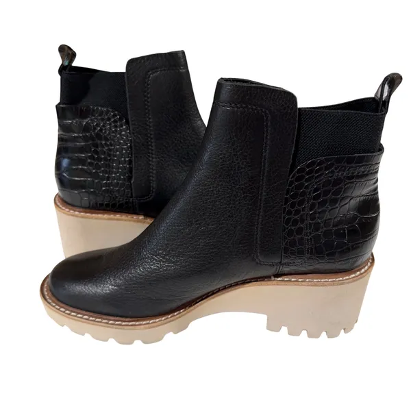 Dolce Vita Anthropologie Huey‎ Chelsea Boots Women 7.5 Black Embossed Lug Sole - Image 8