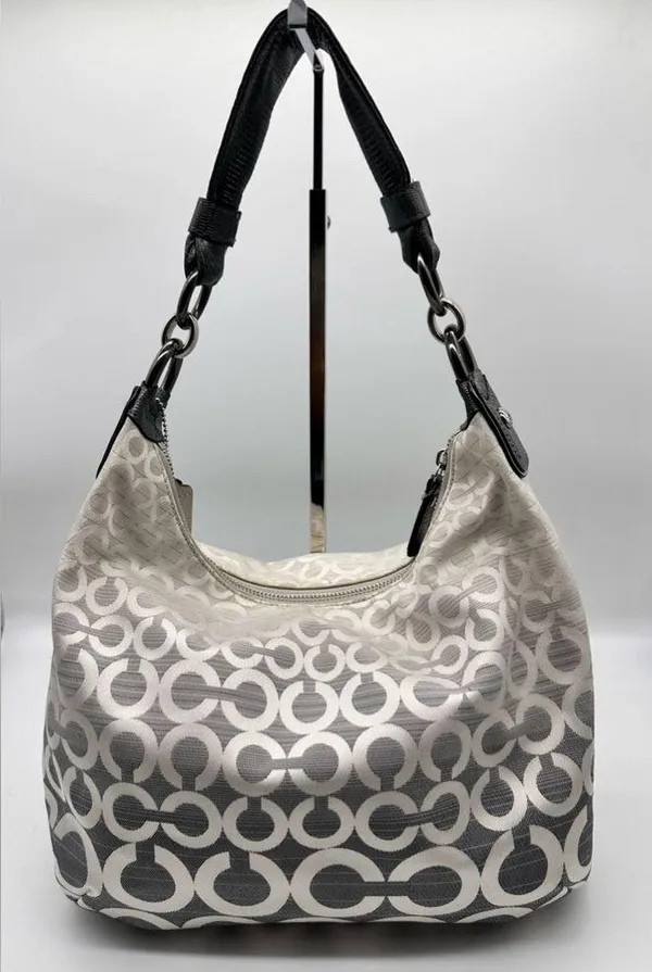 Coach Kristen Shoulder Bag Op Art Ombre Gray Fabric and Leather Purse 16793 - Image 2