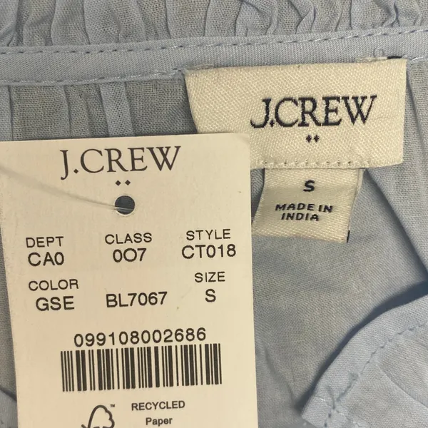 J Crew Shirt Womens Small Long Sleeve Tie Neck Top Gentle Sea Blue Cotton CT018 - Image 3