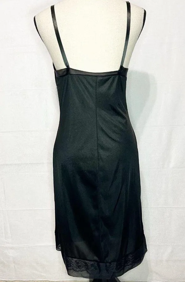 Vintage Movie Star Full Slip Black Nightgown 100% Nylon Lace Hem Sz S Bust: 34” - Image 6