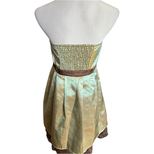 Womens Ryu Anthropologie Tafetta Irridescent Sheen Beige Strapless Dress - Sz L - Image 4