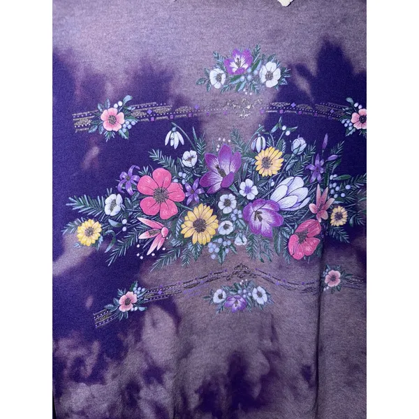 Vintage 80s 90s Morning Sun Collared Crewneck Flower Tie Dye Granny Sweatshirt L - Image 2