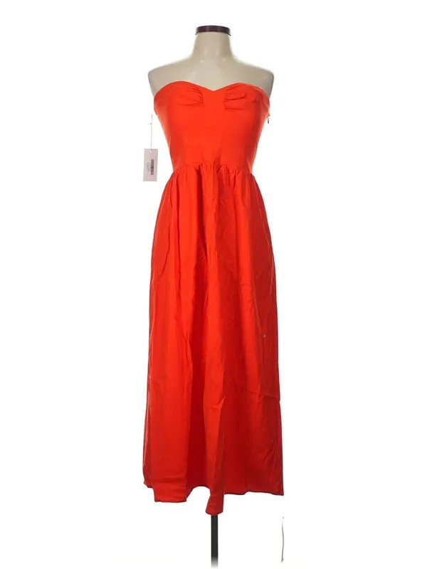 NWT Reformation Buckley in Paprika Red Organic Cotton Strapless Midi Dress 10 - Image 4