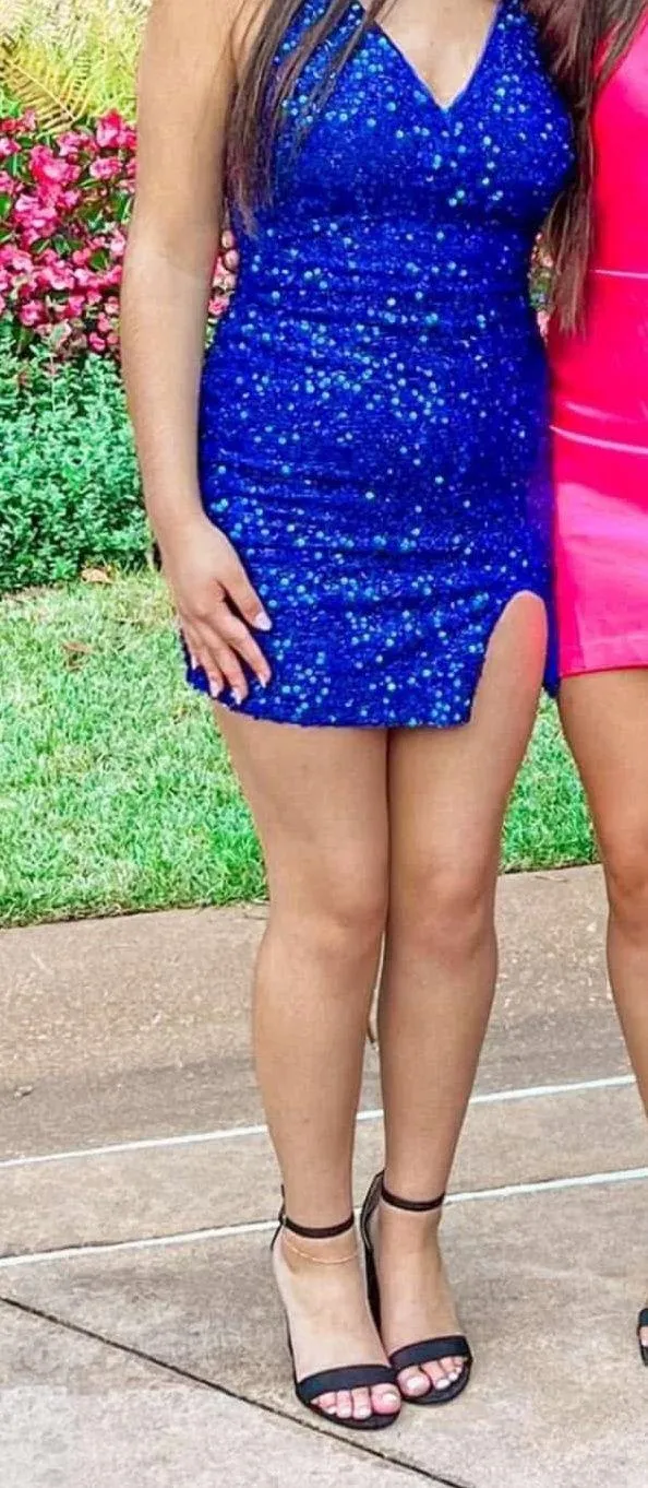 Sparkle Mini Dress Blue Size 6 - Image 2