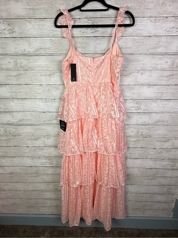 Lulus Stunning Glory Light Pink Floral Jacquard Tiered Maxi Dress Size Large - Image 6