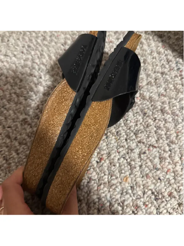 Birkenstock Madrid Slip On Sandals Black Patent Flor- Size 38 (7) - Image 4
