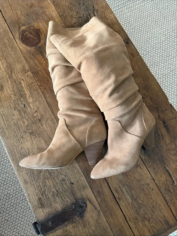 Antonio Melani Tan Suede Tall Slouch 2.75" Heel Boots Size 8 - Image 2