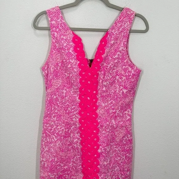 Lilly Pulitzer Target Collab Pink‎ White Paisley Lace Trim V Neck Dress Size 6 - Image 3