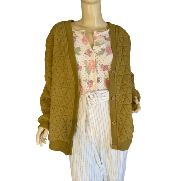 Mecloth Olive Green Quilted Knit V Neck Cardigan (Xl) - Image 6