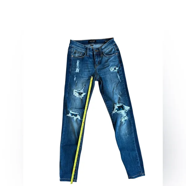 JUDY BLUE Green Blue Plaid Patch Skinny Fit Jeans Size 0/24 Women’s‎ - Image 6