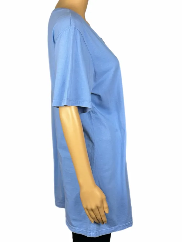 FLAX Periwinkle Blue Cotton V Neck Long Tunic Top Lagenlook Made USA Large - Image 2