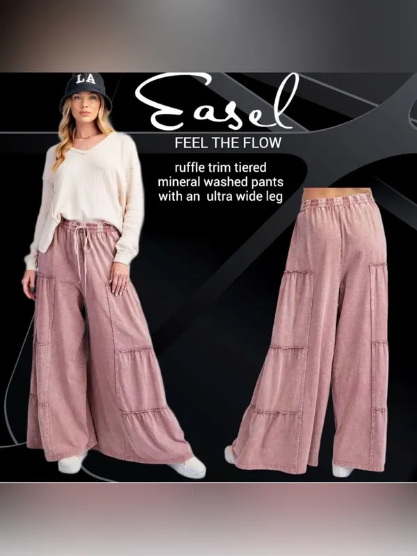 Easel Pink Mineral Wash Wild Sky Patch Wide-Leg Pants - Size Small - Image 2