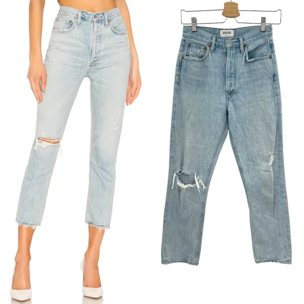 Agolde Riley High‎ Rise Straight Crop Jeans Denim Shatter Wash Blue Size 24 - Image 2