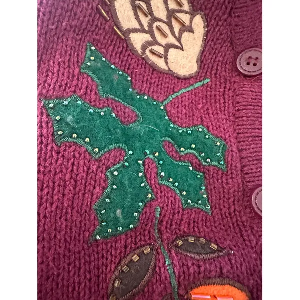 Vintage Sweater Vest Women M Autumn Fall Embroidered Beaded Teacher Granny - Image 9