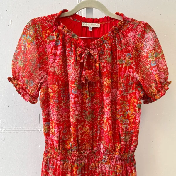 We're All‎ Pretty Girls Boho Summer Floral Elastic Waist Mini Dress Red Small - Image 3