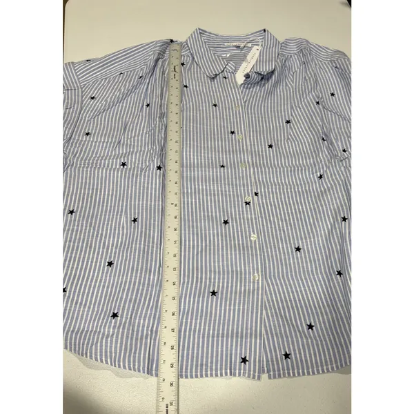 JANE & DELANCEY Womens 2X Button Front Top Blouse Cap Sleeve Stripes Star **Flaw - Image 9