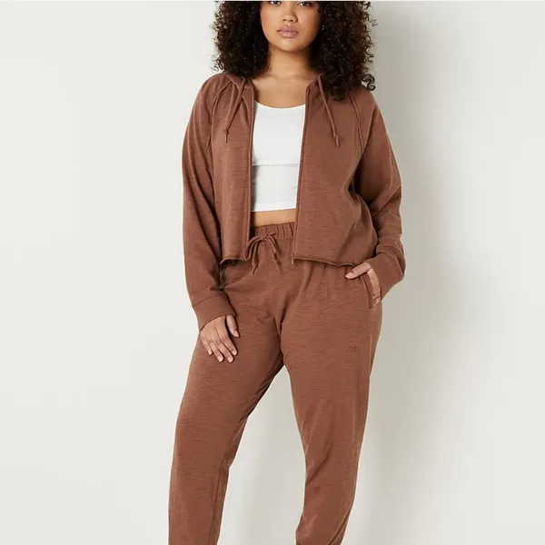 PINK - Victoria's Secret Summer Lounge Cotton Zip-Up Hoodie-‎ BLACK - Image 3