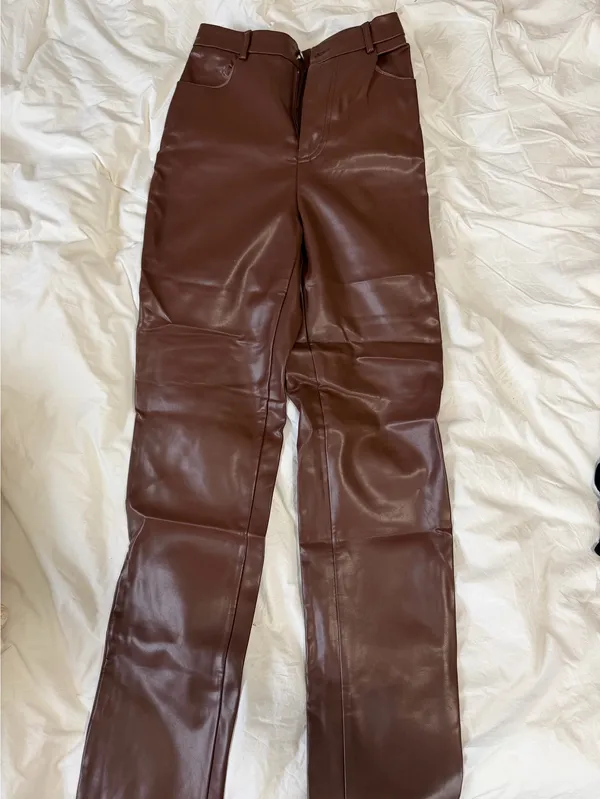 White Fox Boutique Leather Pants Brown - Image 2