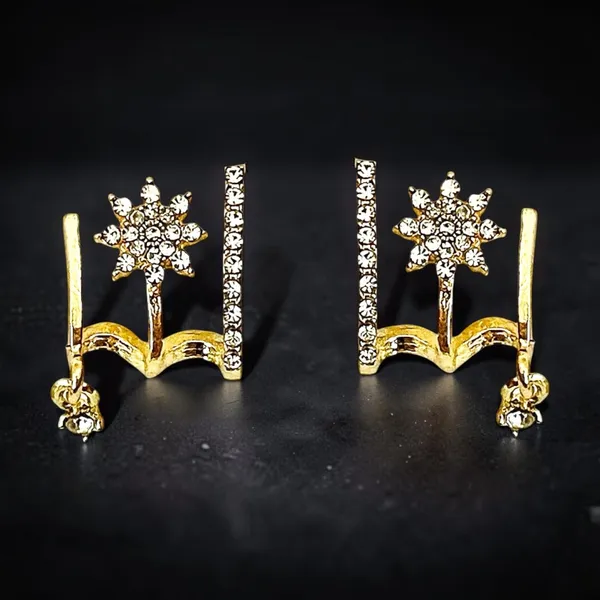 New Gold Tone Starburst and Crystal Drop Multi-Faux Hoop Earrings - Image 7