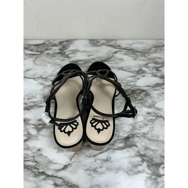 Fergalicious Mimic Wedge Sandals Women 6.5 Black Rhinestone Strappy Platform - Image 4