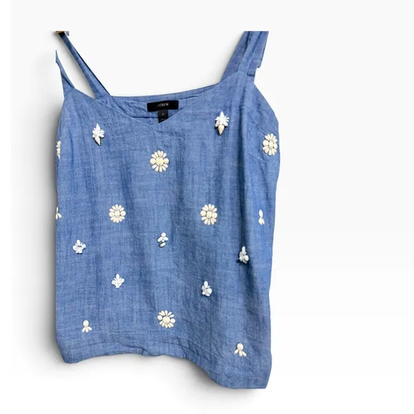 J.Crew Women's Chambray Embellished Shoulder Tie Top size 6 #G7638 - Image 3