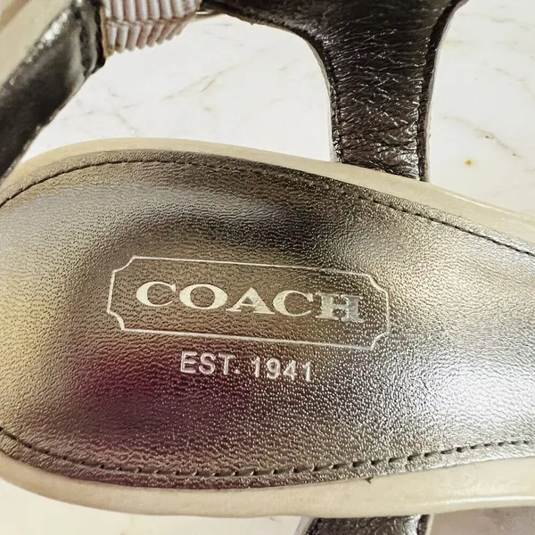 COACH Hanson Tan Gray Jeweled Rhinestone Platform Wedge Heel Sandals - US 8 - Image 3